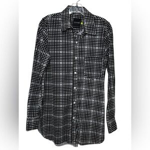 Lysse Schiffer Black & White Plaid Button Down MicrofiberTunic  Shirt Small